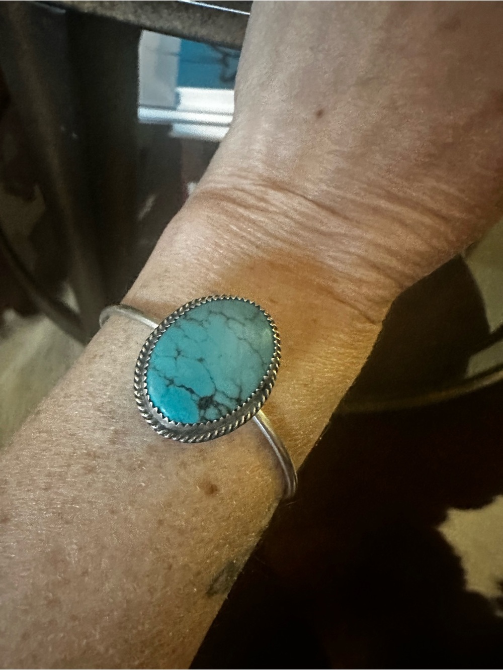 Hubei Turquoise Oval Stone Sterling Silver Cuff Bracelet